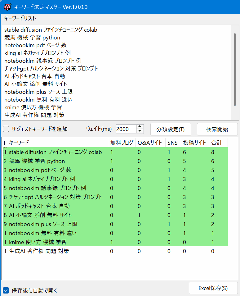 キーワード選定マスター 全体スクリーンショット